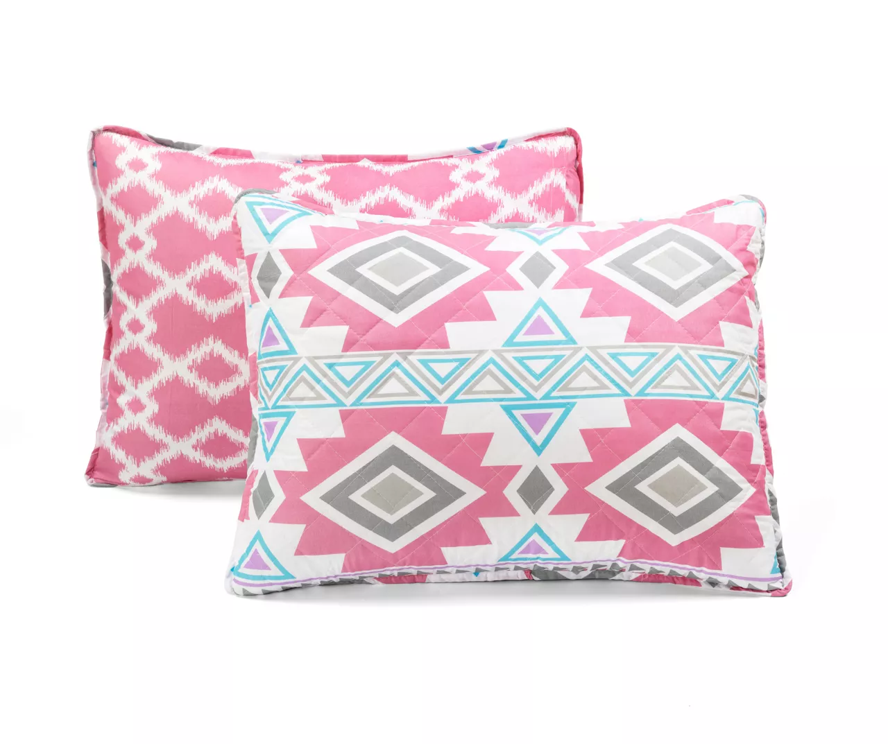 Pink & Turquoise Geometric Stripe Reversible Full/Queen 3-Piece Quilt Set - Image 7