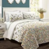 White & Multi-Color Boho Leaf Reversible Full/Queen 3-Piece Quilt Set