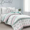 Pink & Aqua Boho Llama Reversible Twin 2-Piece Quilt Set
