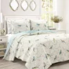 White, Blue & Pink Bird & Floral Reversible Full/Queen 3-Piece Quilt Set