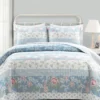 Blue Floral & Stripe Cotton Reversible Full/Queen 3-Piece Quilt Set