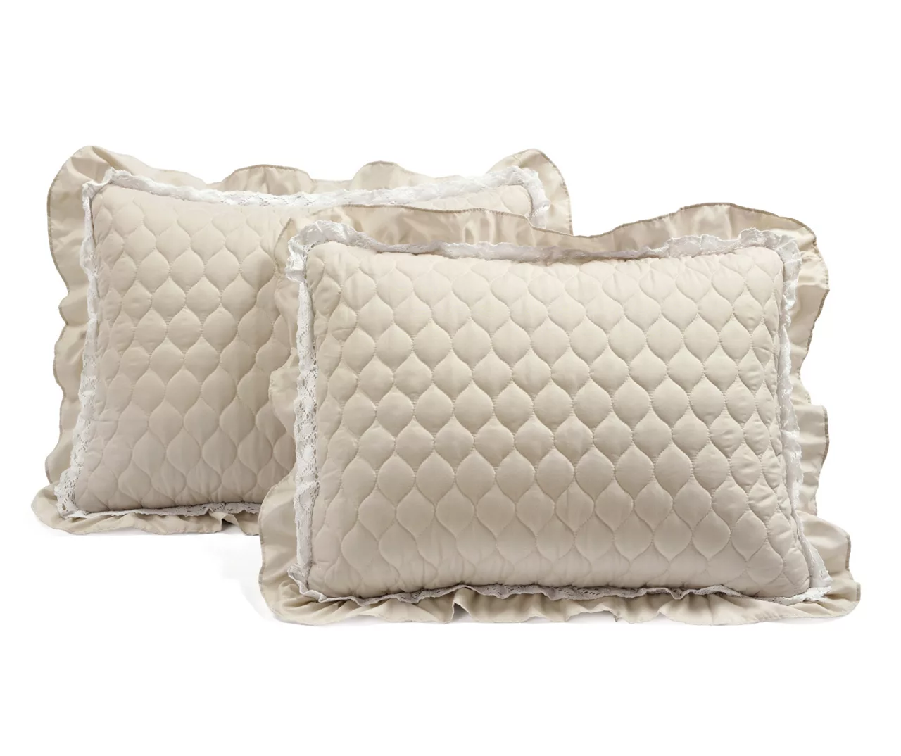 Ella Beige Ruffle & Lace-Trim Full/Queen 3-Piece Quilt Set - Image 7