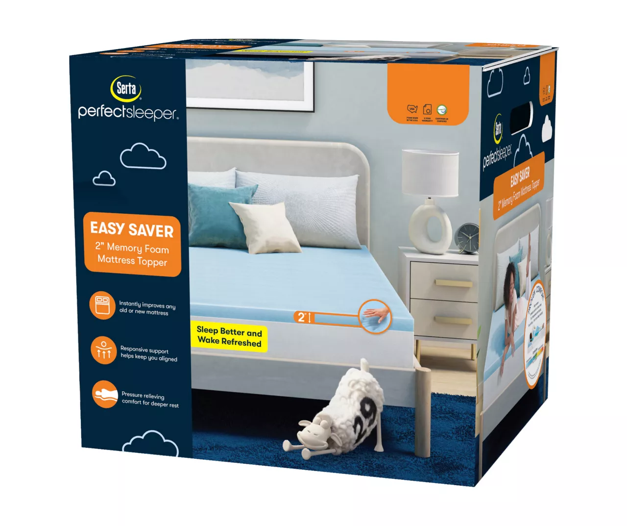 Serta Perfect Sleeper Easy Saver Blue 2" Memory Foam Topper - Image 4