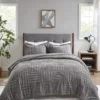Polar Gray Patchwork Stripe Faux Fur Full/Queen 3-Piece Comforter Set
