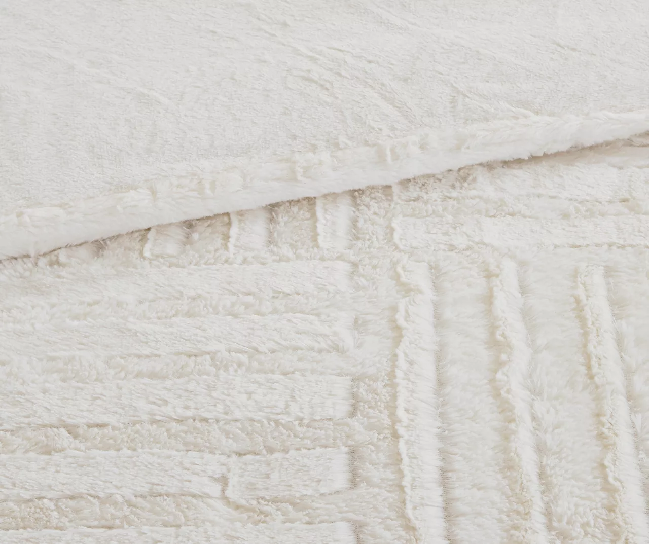 Polar Ivory Patchwork Stripe Faux Fur King/California King 3-Piece Comforter Set - Image 6