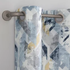 Kennet White & Navy Abstract Room-Darkening 4-Piece Curtain Panel Set, (63")