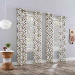 Eloise White, Pink & Green Floral Room-Darkening 4-Piece Curtain Panel Set, (84")