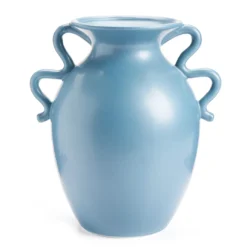 Wild Sedona Blue Squiggle-Handle Ceramic Vase, (11")