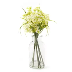 White Floral & Greenery In Glass Bud Vase