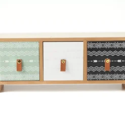 Bohemian Farmhouse Tri-Color Geometric 3-Drawer Tabletop Cabinet