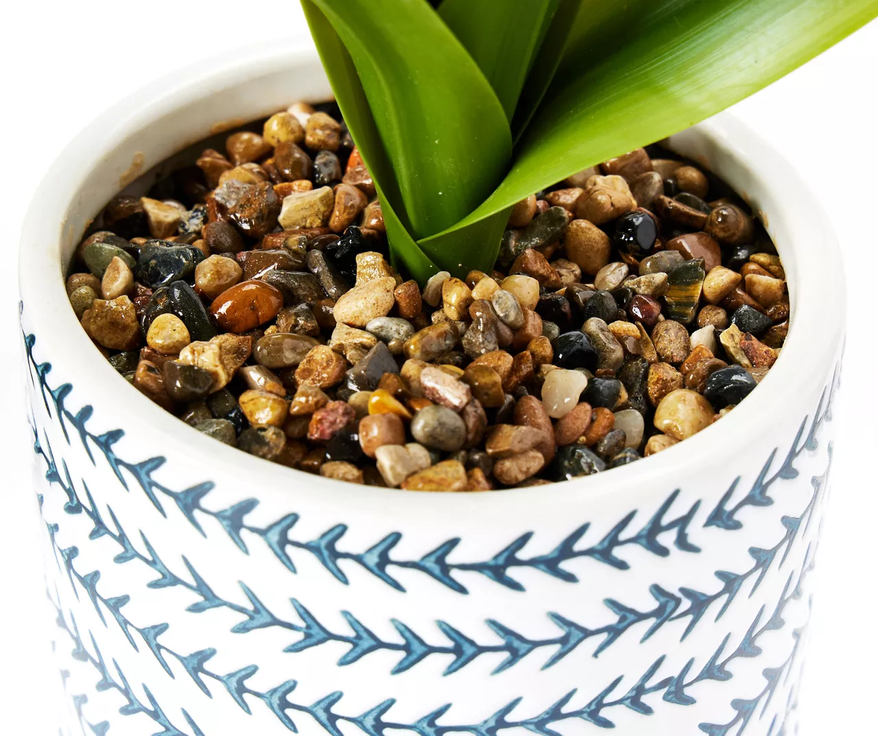 Bohemian Farmhouse Green Artificial Plant With White Patterned Pot - Image 2