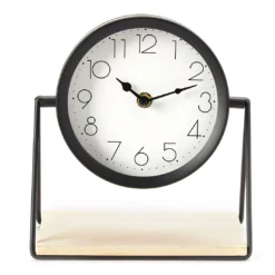 Bohemian Farmhouse Black Metal Clock With Wood Base