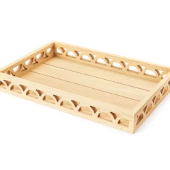 Bohemian Farmhouse 15.5" Natural Brown Arch Cut-Out Rectangular Decorative Tray