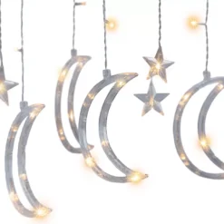 Warm White Large Moon & Stars 7-Strand LED Curtain Lights