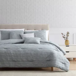 Birch Sage Gray Crinkle Texture King 6-Piece Comforter Set