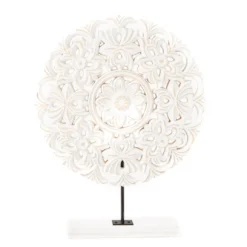 White Floral Cut-Out Carved Circle Tabletop Decor