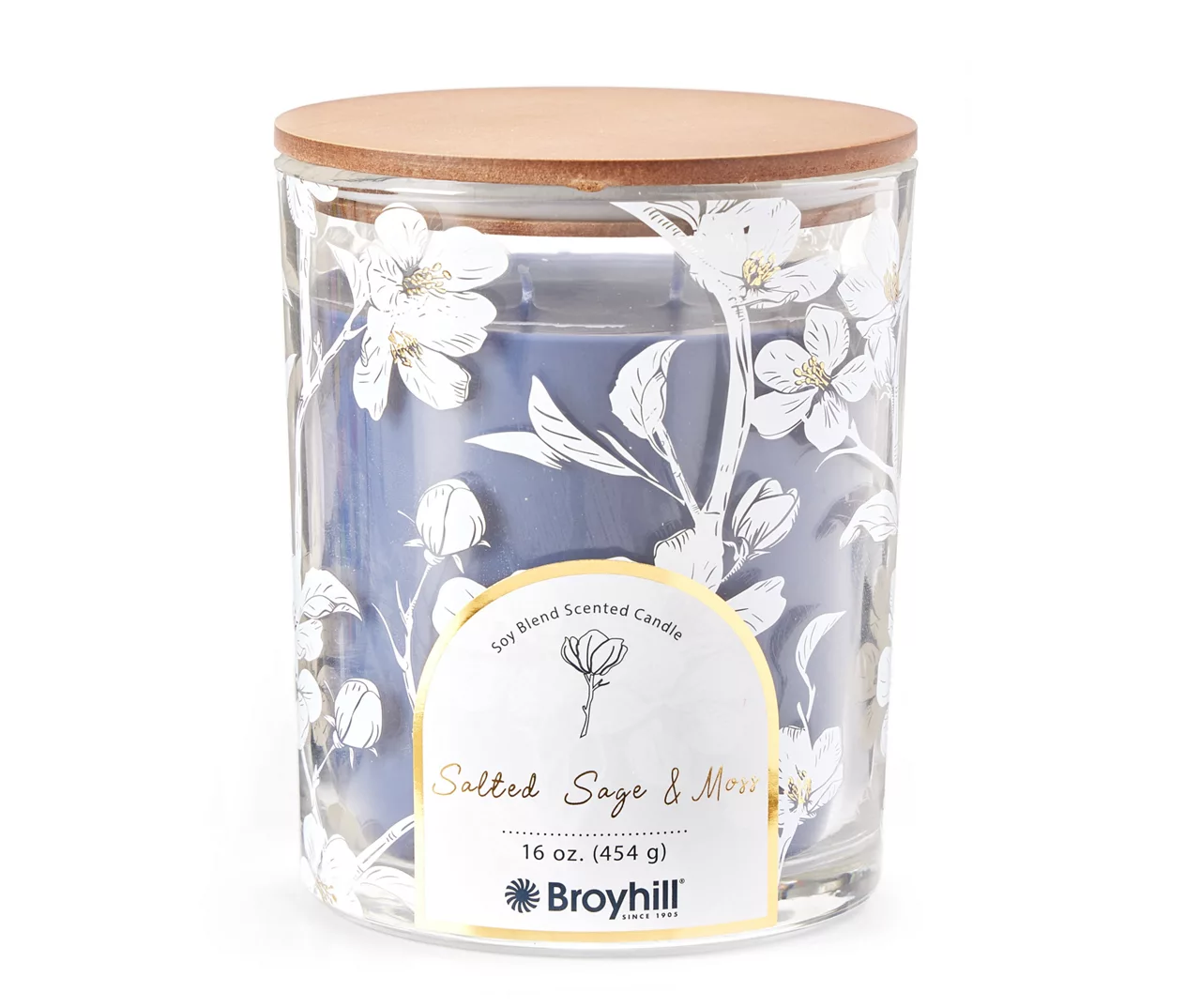 Salted Sage & Moss 2-Wick Floral Glass Candle, 16 Oz.