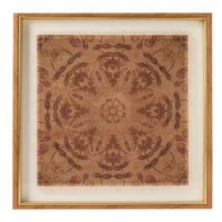 Brown Medallion Frayed Edge Linen Framed Wall Art, (16" X 16")