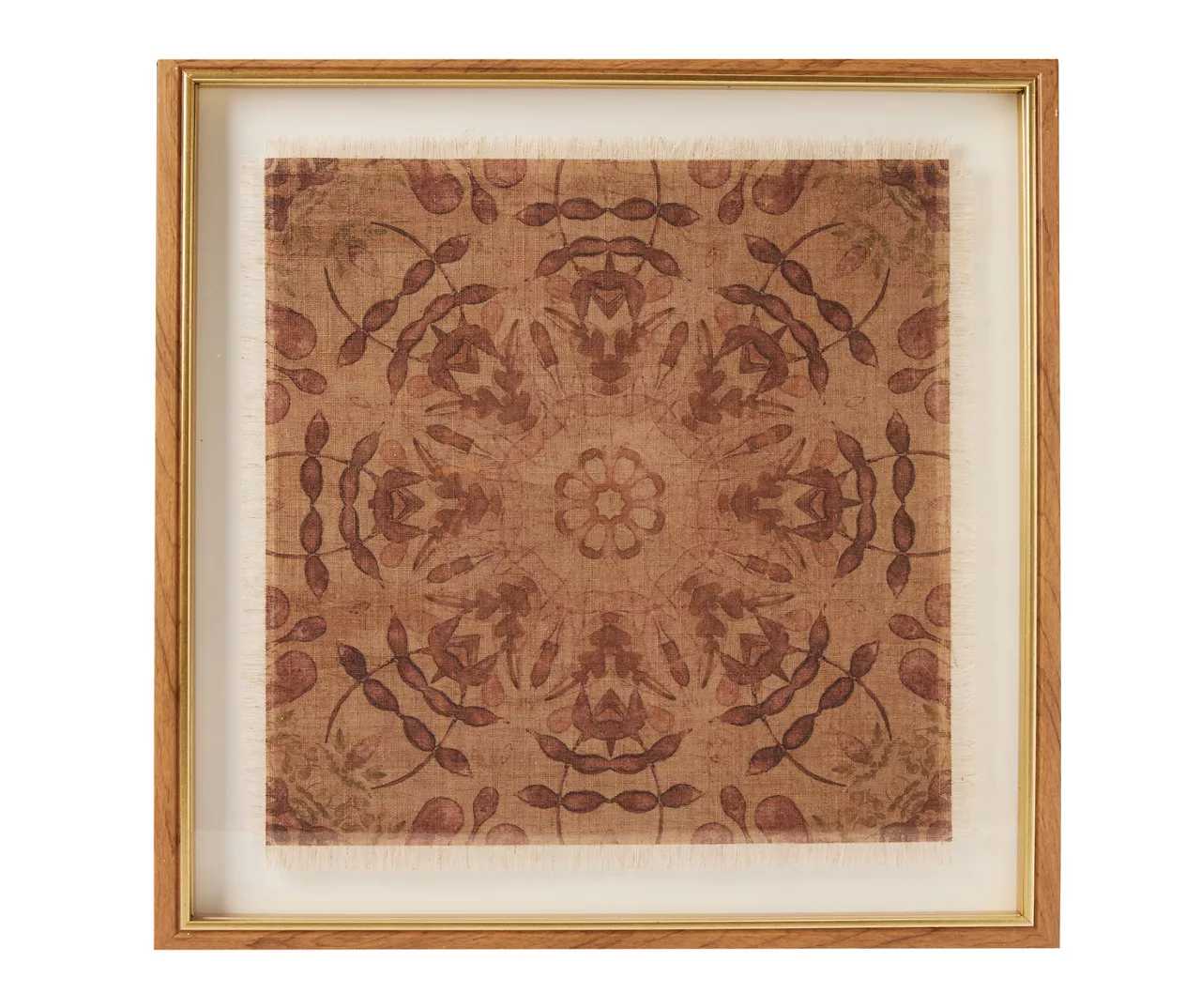 Brown Medallion Frayed Edge Linen Framed Wall Art, (16" X 16")
