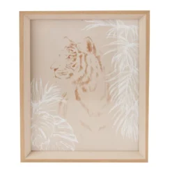 Tiger & Palm Framed Glass Wall Art, (12" X 15")