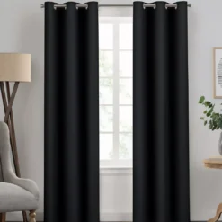 Kendall Black Blackout Grommet Curtain Panel, (63")