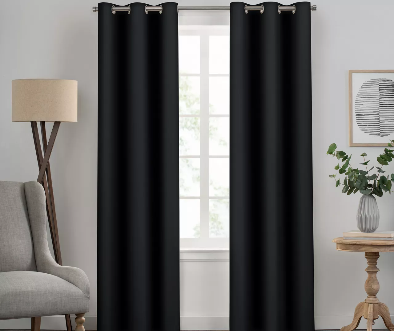 Kendall Black Blackout Grommet Curtain Panel, (84")