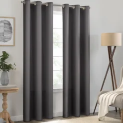 Kendall Charcoal Blackout Grommet Curtain Panel, (63")