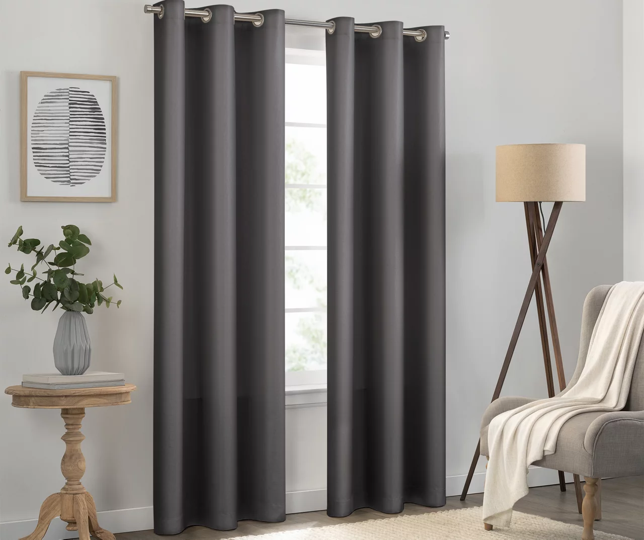 Kendall Charcoal Blackout Grommet Curtain Panel, (63")