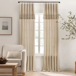 Lucinda Beige Light-Filtering Ring-Top Valance, (108")