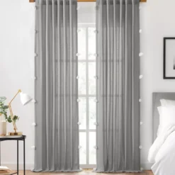 Ardmore Gray Tassel-Accent Light-Filtering Rod Pocket Curtain Panel, (95")