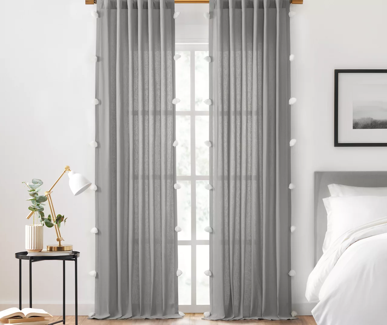 Ardmore Gray Tassel-Accent Light-Filtering Rod Pocket Curtain Panel, (63")