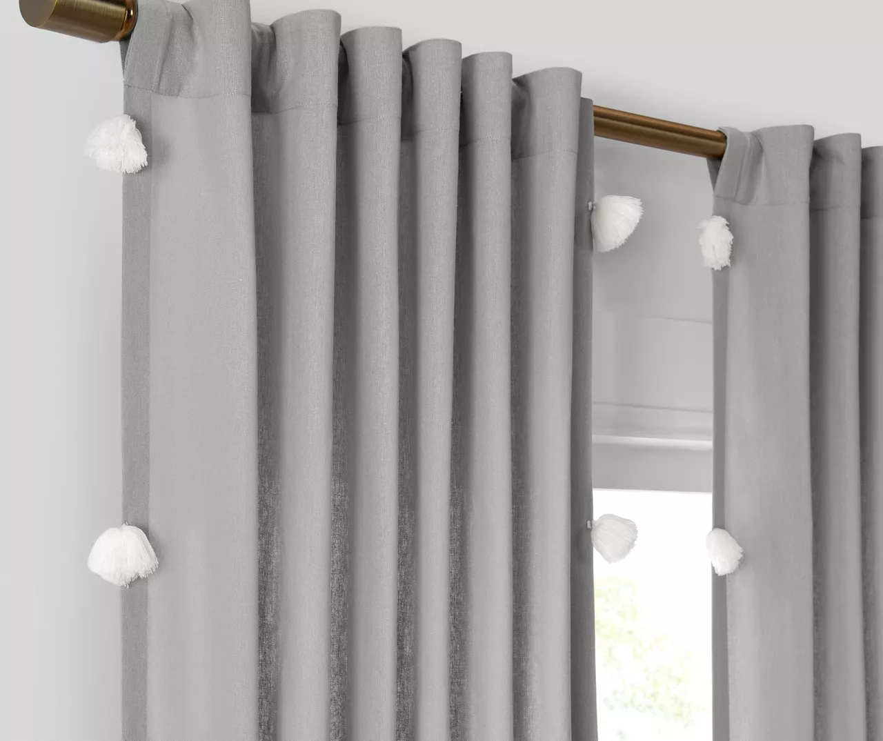 Ardmore Gray Tassel-Accent Light-Filtering Rod Pocket Curtain Panel, (84") - Image 3