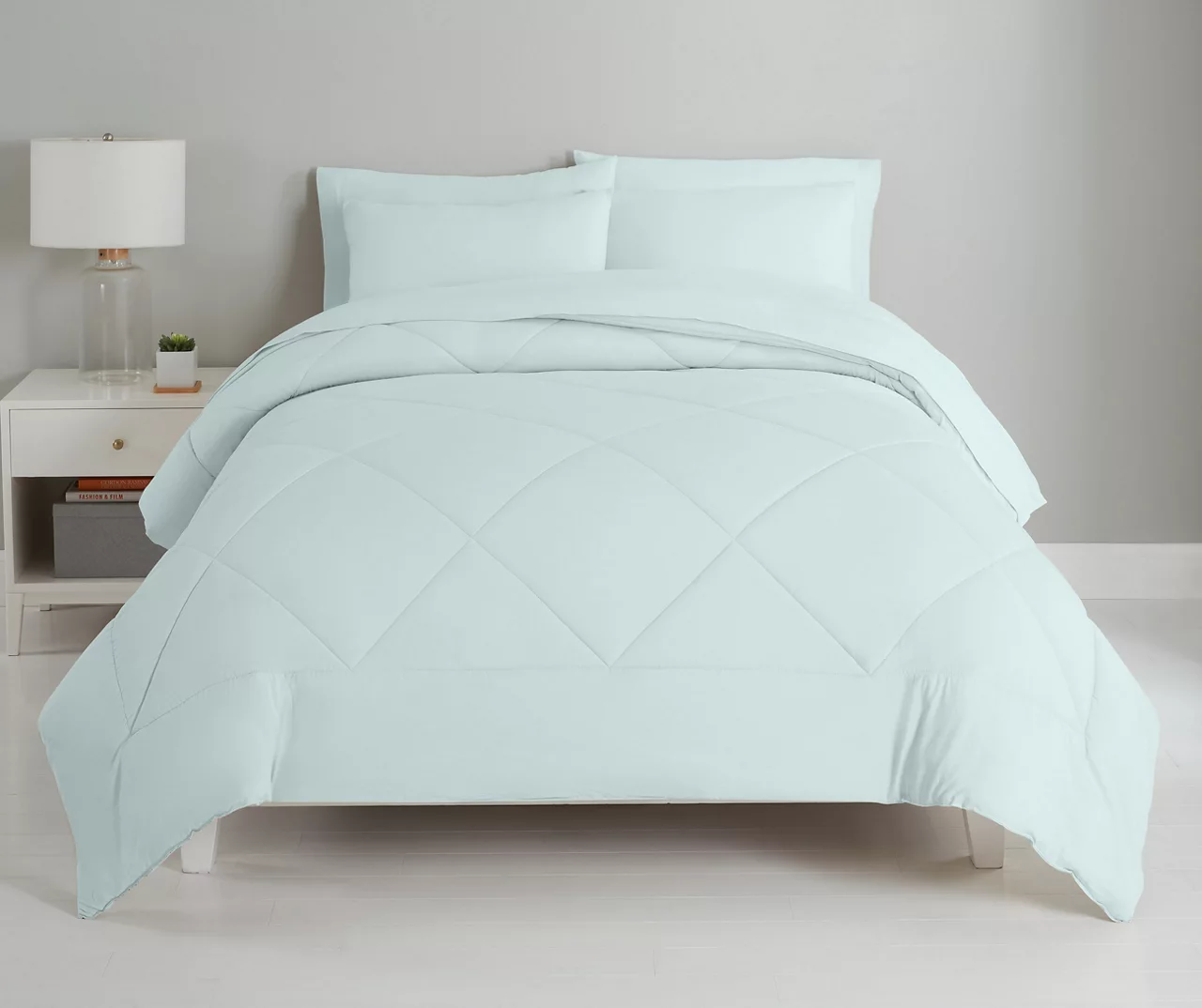 Whispering Blue Diamond-Quilted California King 7-Piece Comforter Set