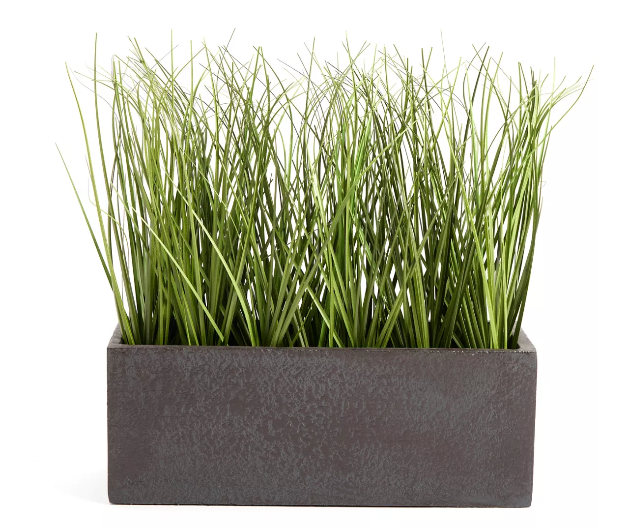 Green Artificial Grass With Dark Gray Rectangle Pot