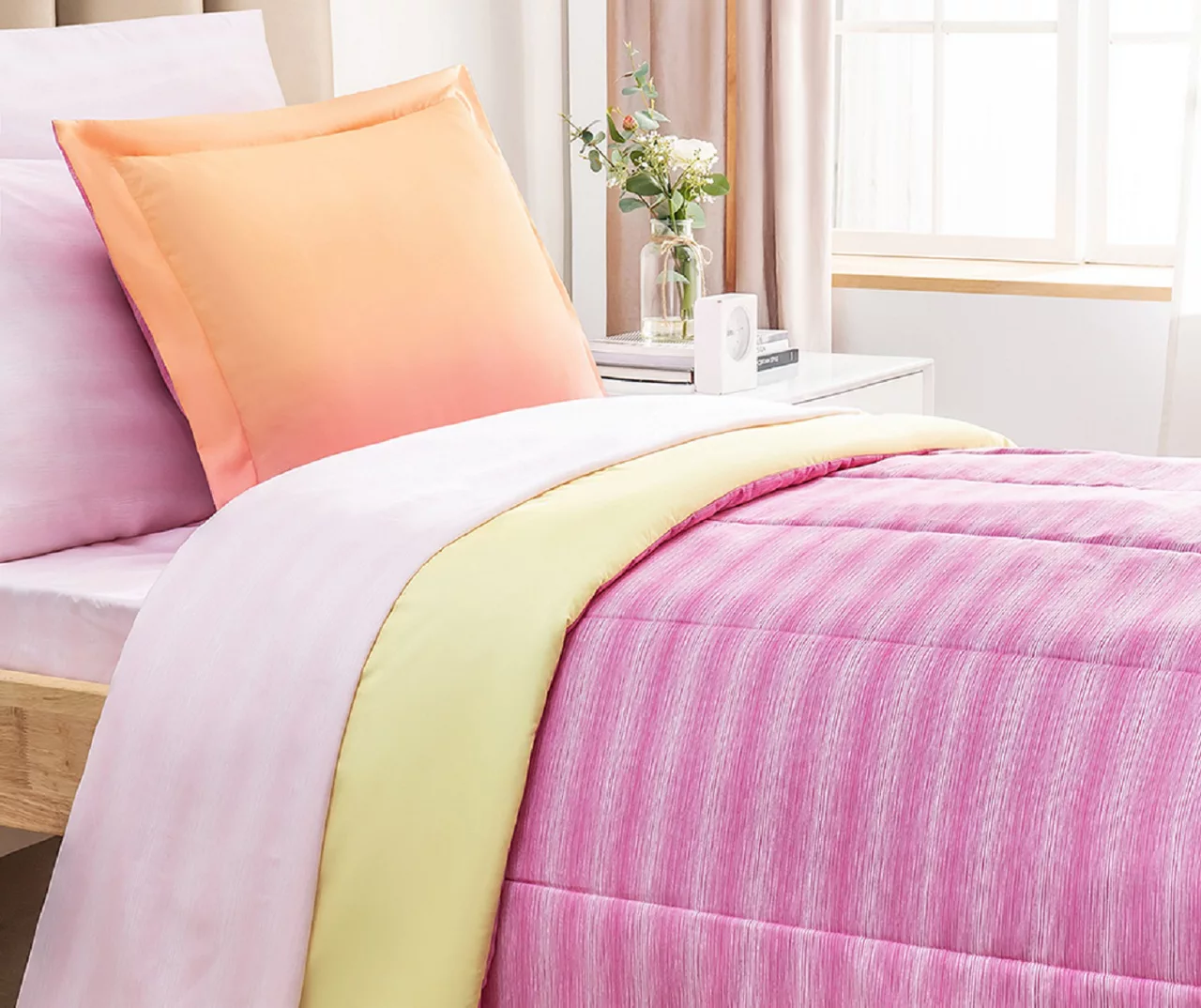 Euphoric Expression Pink & Yellow Ombre Reversible Queen 9-Piece Bed-in-a-Bag Set - Image 2