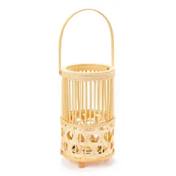 Woven Rattan, Wood & Glass LED Candle Lantern