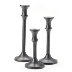 Black 3-Piece Cast Metal Taper Candle Holder Set