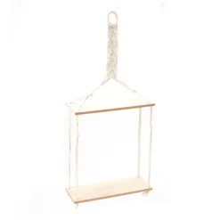 Ivory Macrame & Wood 2-Tier Hanging Shelf