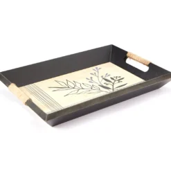 Black & Beige Botanical Decorative Tray