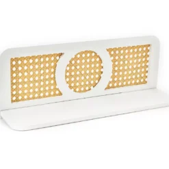 White & Rattan Wall Shelf