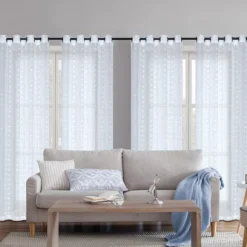 Tatiana White Sheer Tufted 4-Piece Curtain Panel Set, (84")