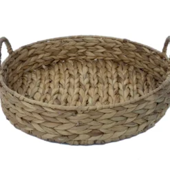 Brown Woven Round Water Hyacinth Decorative Tray, (14")