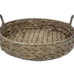 Brown Woven Round Water Hyacinth Decorative Tray, (12")