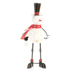 Santa's Workshop Cartoon Snowman Metal Tealight LED Candle Holder