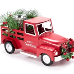 Santa's Workshop "Merry Christmas" Red Truck & Greenery Votive Candle Holder