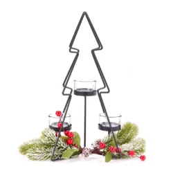 Santa's Workshop Black Metal Tree 3-Tier LED Candle Holder