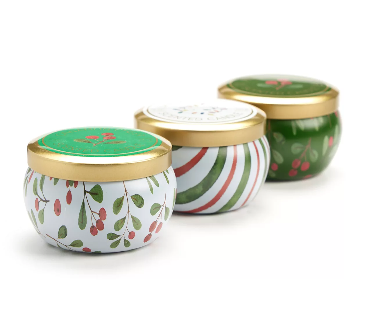 Fresh Balsam, Santa's Cookies & Cinnamon Cheer Holly Berry Tin Candle Gift Set, 3-Pack - Image 2