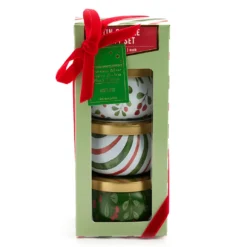 Fresh Balsam, Santa's Cookies & Cinnamon Cheer Holly Berry Tin Candle Gift Set, 3-Pack