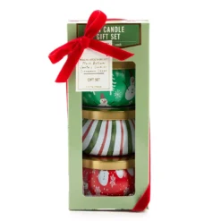 Fresh Balsam, Santa's Cookies & Cinnamon Cheer Snowman Tin Candle Gift Set, 3-Pack