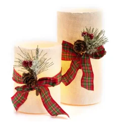 Spruce & Ribbon 2-Piece LED Pillar Candle Set